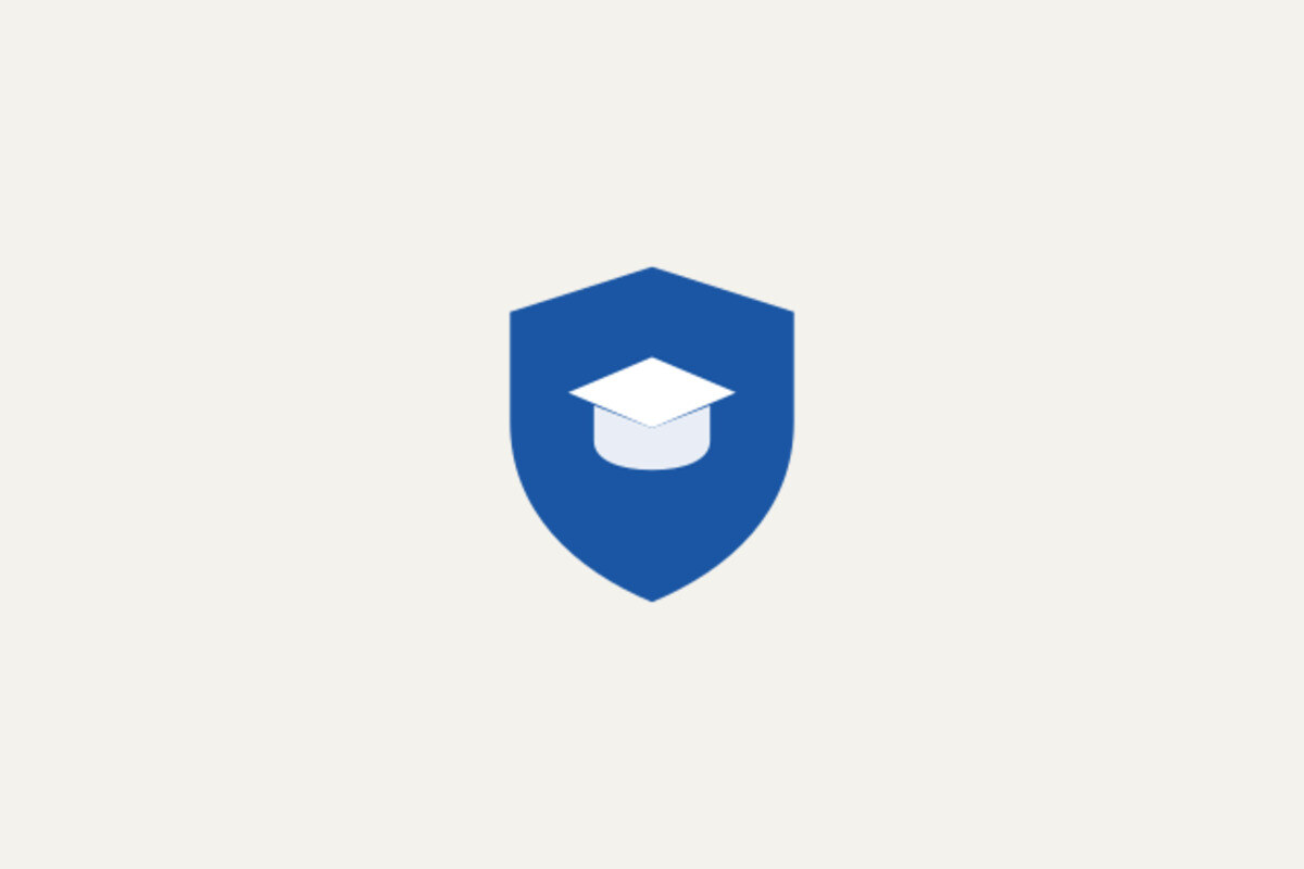 Scholar logo — graduation cap on a shield