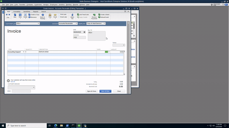 Animated demo: an ordinary invoice is saved in QuickBooks Desktop, filed with the Belize Tax Service seconds later, the ETD number is written back onto the invoice, and the printed copy carries the verification QR code